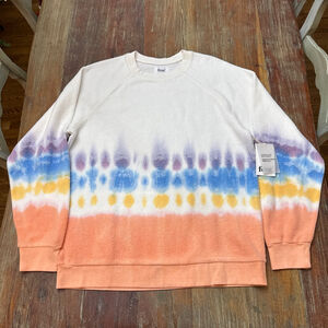 Feat White Multicolor Tie Dye Fuzzy Sweatshirt S/M